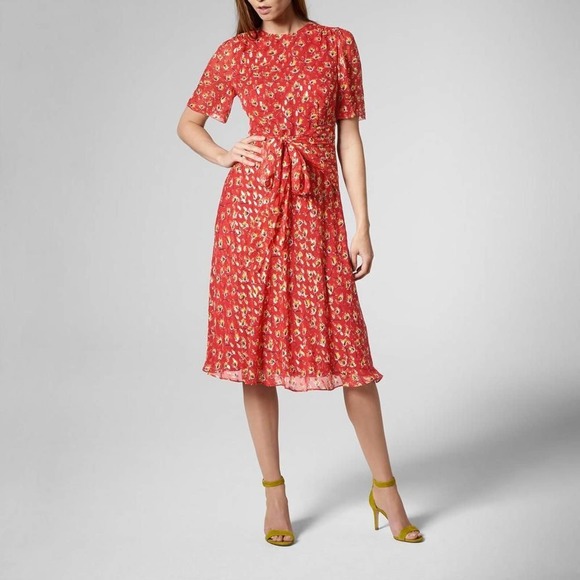 L.K. Bennett Dresses & Skirts - NEW L.K. BENNETT WOMEN’S SIZE 14 EVE CRANBERRY SHORT SLEEVE SILK DRESS